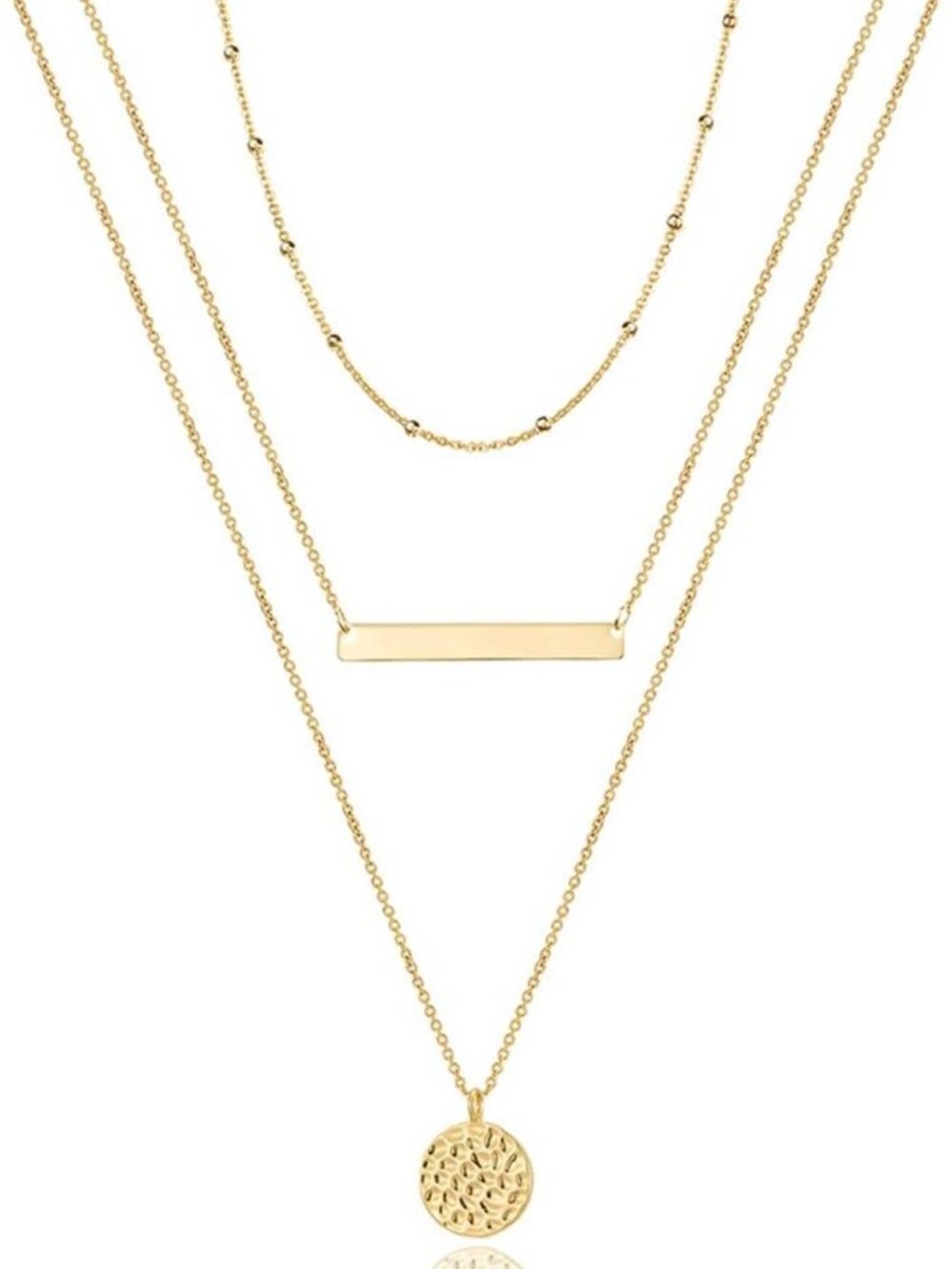 Dainty Layered Choker Necklace - Handmade Y Pendant & Bar Disc, Adjustable for